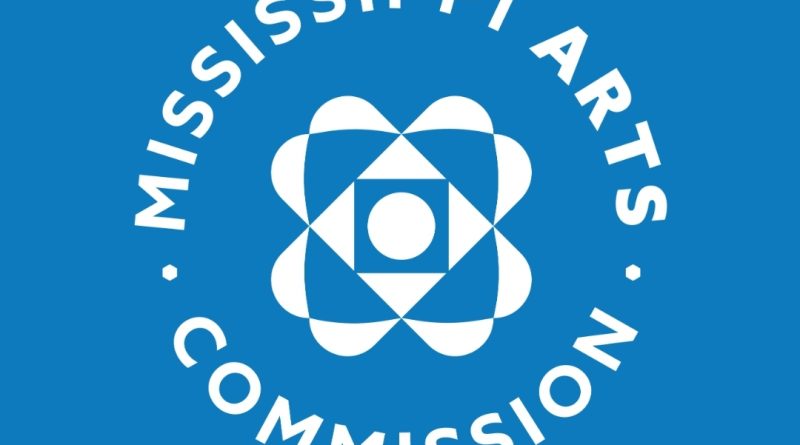 The Mississippi Arts Commission Artist Fellowships, logo, circle, blue and white.